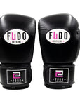 FUDO Supreme Black Leather Velcro Muay Thai Kickboxing Gloves